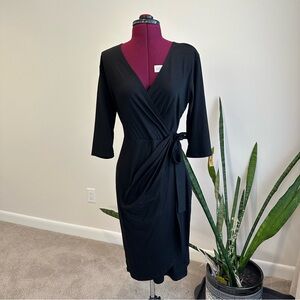NWT Berydress Black stretchy faux Wrap Dress cotton blend women’s medium